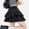 Women's Summer Black A-line Puff Short Skirt - Elastic Waist, Slimming, Anti-Exposure.