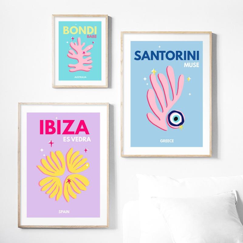 Color Travel City Abstract Posters Prints Ibiza Bondi Miami Palms Mykonos Wall Art Canvas Painting Pictures Bar Hotel Room Decor