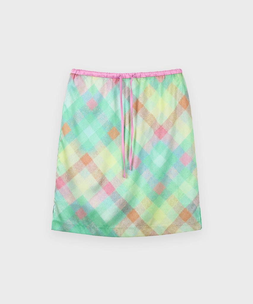 Sinun Check Printed Midi Skirt (Mint)