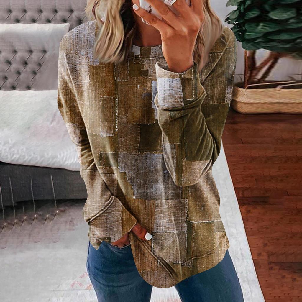 Женские топы с круглым вырезом, хлопковая женская повседневная модная блузка с длинным рукавом и круглым вырезом с цветочным принтом, пуловер