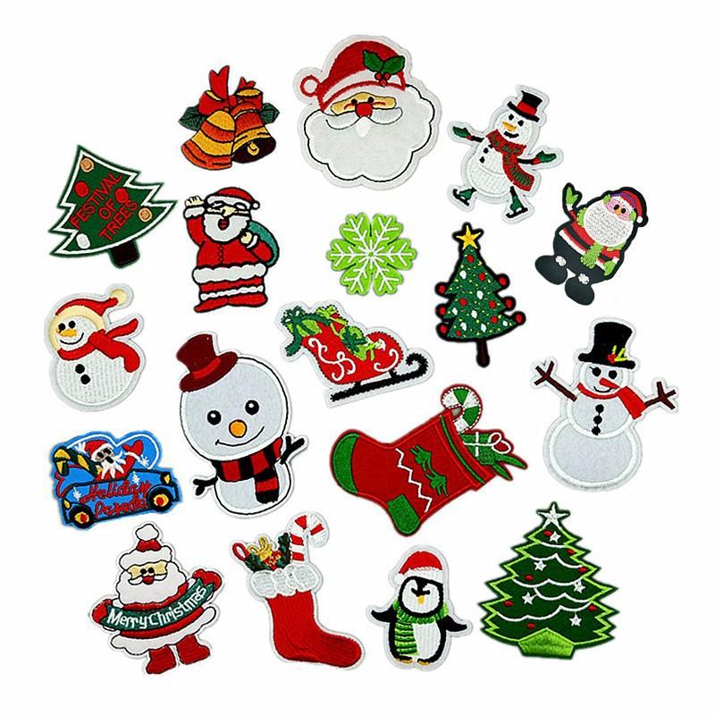 Christmas Decoration Embroidery Fabric Stickers Santa Claus Snowflake Patches Hot Melt Adhesive Stickers 18/10PCS