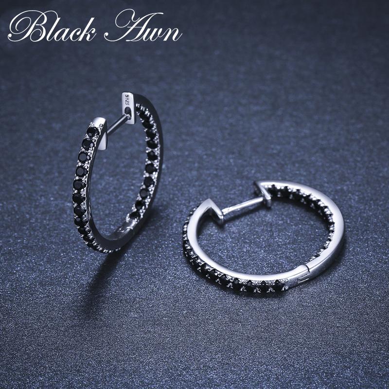 Black Awn Big Hoop Earrings Black Stone Earrings for Women Hoop Earring