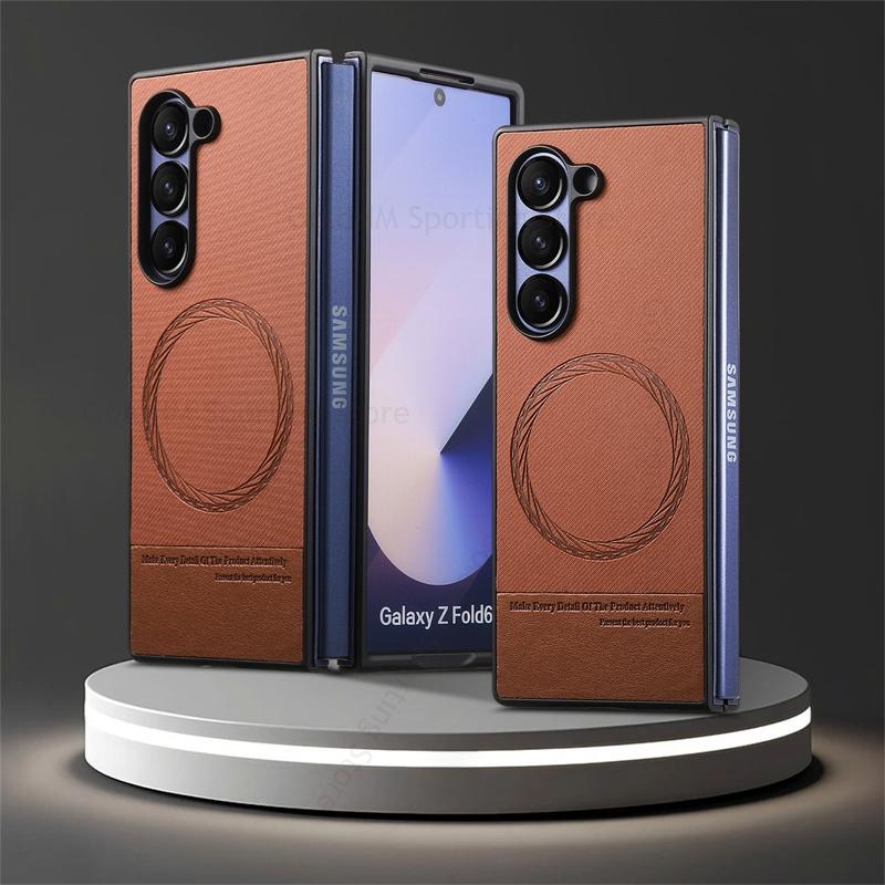 Для Magsafe Магнитный Кожаный Чехол для Телефона Для Samsung Galaxy Z Fold7 5G Беспроводное Зарядное Устройство Magsafing Жесткий ПК Прочный Чехол Для Samsung Z Fold 7 6 5 4 3 5G