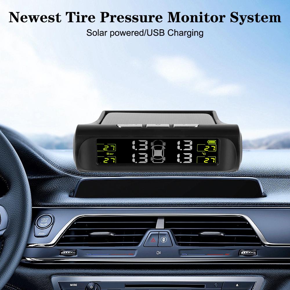 Tyre Temperature Monitor Universal Auto Security Alarm Systems Car Tire Pressure Monitoring System USB / Solar TPMS 0-6Bar