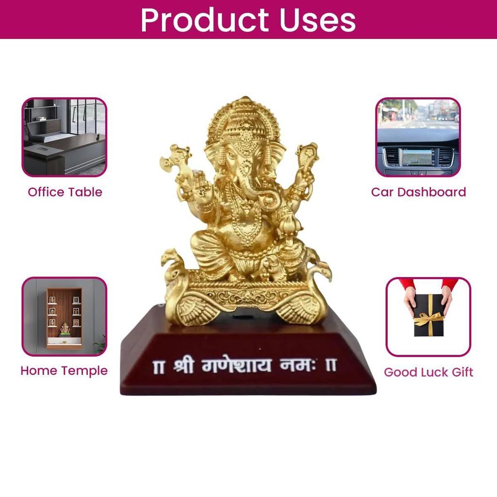 Metal Ganesha Idol for Car Dashboard Home Decor Golden Ganesh Ji Statue Showpiece Diwali New Year Gift for Corporate Client
