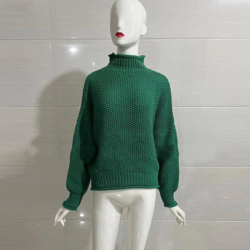 Осенне-зимний женский свитер, вязаный свитер, свитер из пряжи, закрученный подол, пуловер, высокий воротник, рукав «летучая мышь», однотонный топ