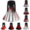 Women's Fashion Round Neck Casual Slim Fit Halloween Printed Swing Long Sleeve Dress