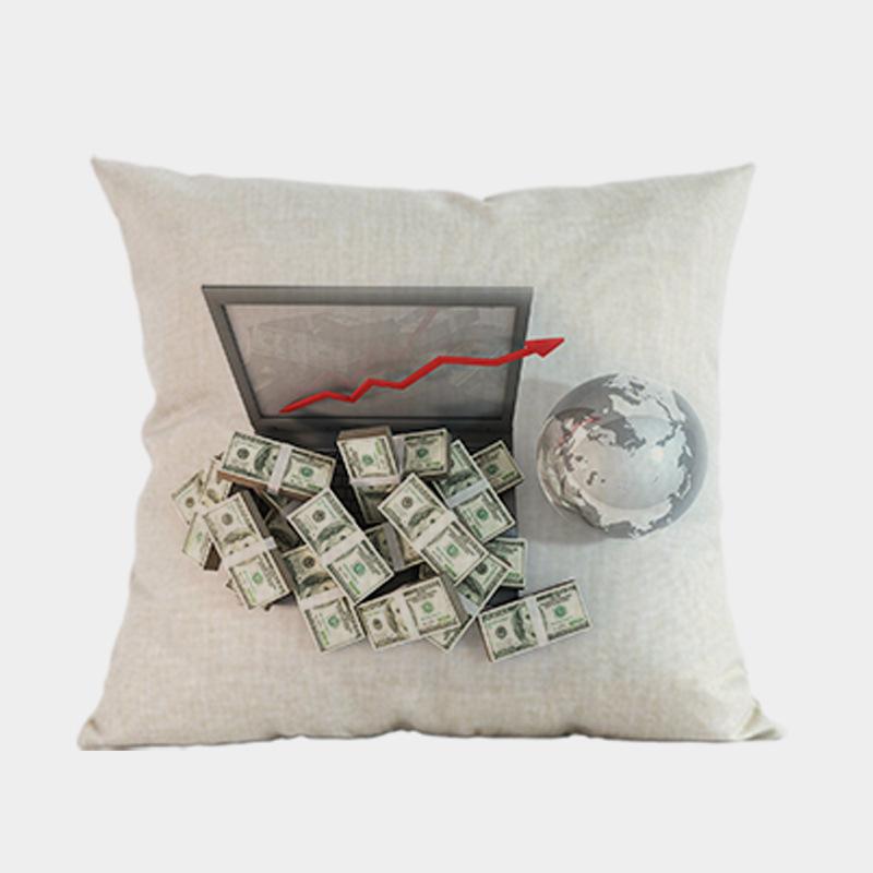 New Us Dollar Decorative Sofa Throw Pillows 18 Inches Square Linen Cotton Money Print Ofiice Chair Seat Cushion Cover Home Decor