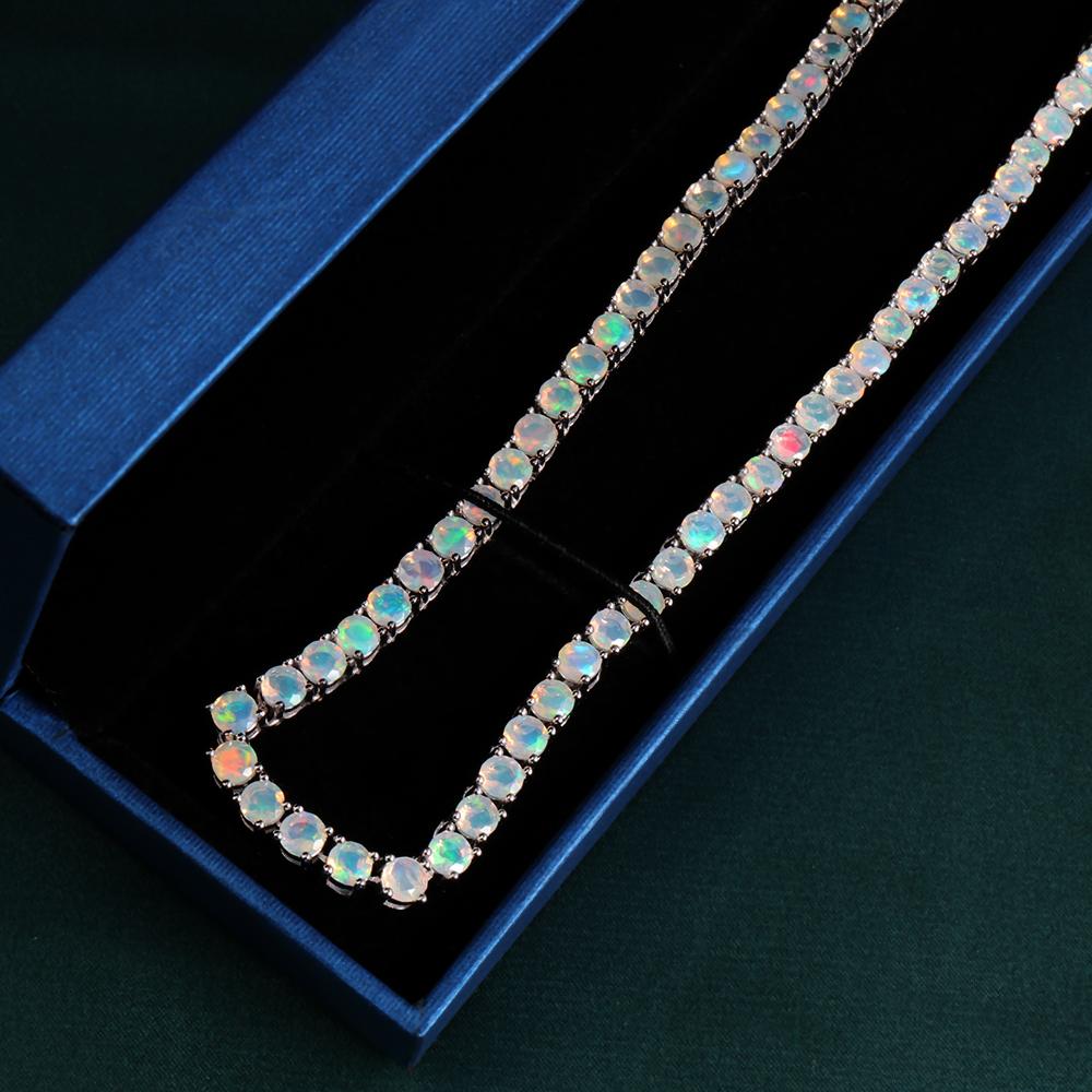 Классический дизайн, 50 см, ожерелье с опалом, серебро 925 пробы, натуральный драгоценный камень, изысканные украшения для женщин, девочек, подарок на день рождения для мамы на годовщину