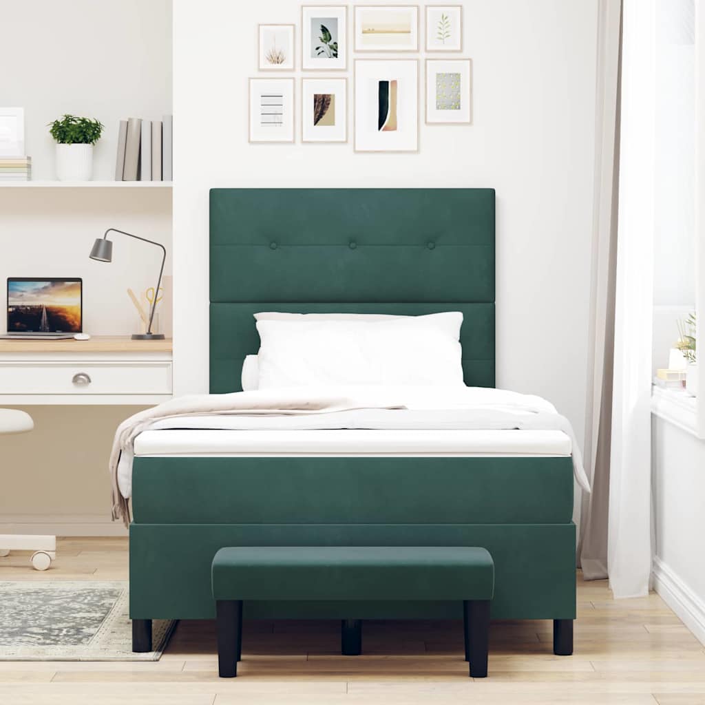 Box Spring Bed with Headboard Dark Green 120 x 200 cm Velvet