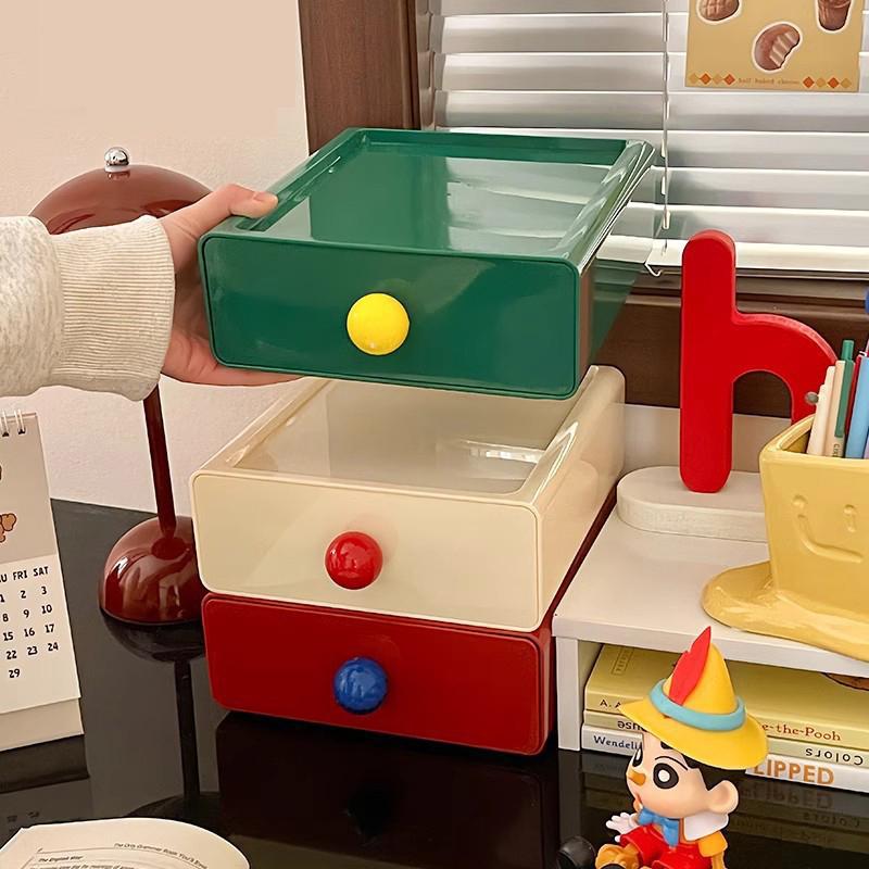 Desktop Storage Drawer Stackable Pull Out Storage Boxes Color Contrast Drawer Organizer Office Sundries Stationery Storage Case