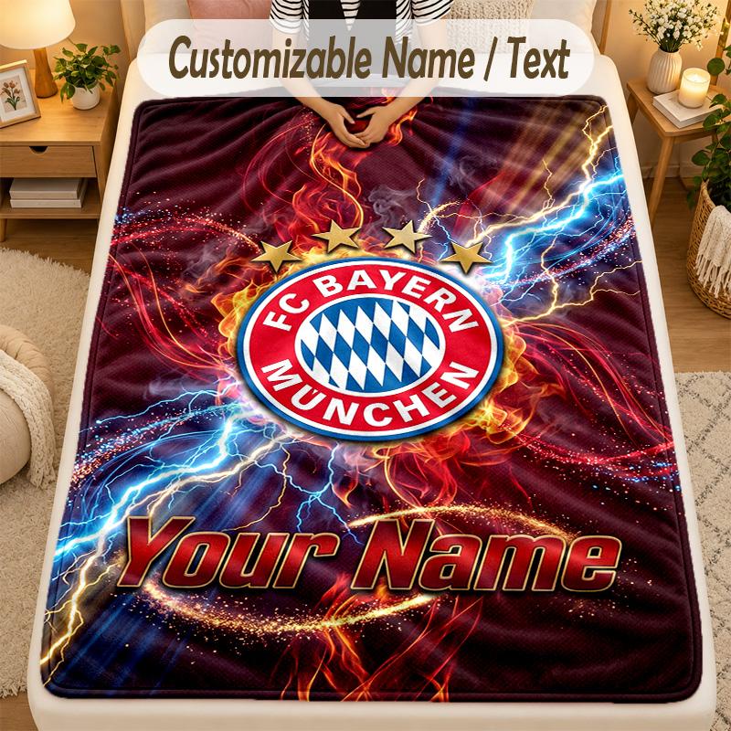 Flannel BlanketBayern Munich Custom Name Text Personalized Soft Warm Throw Blanket Home Decor Gift