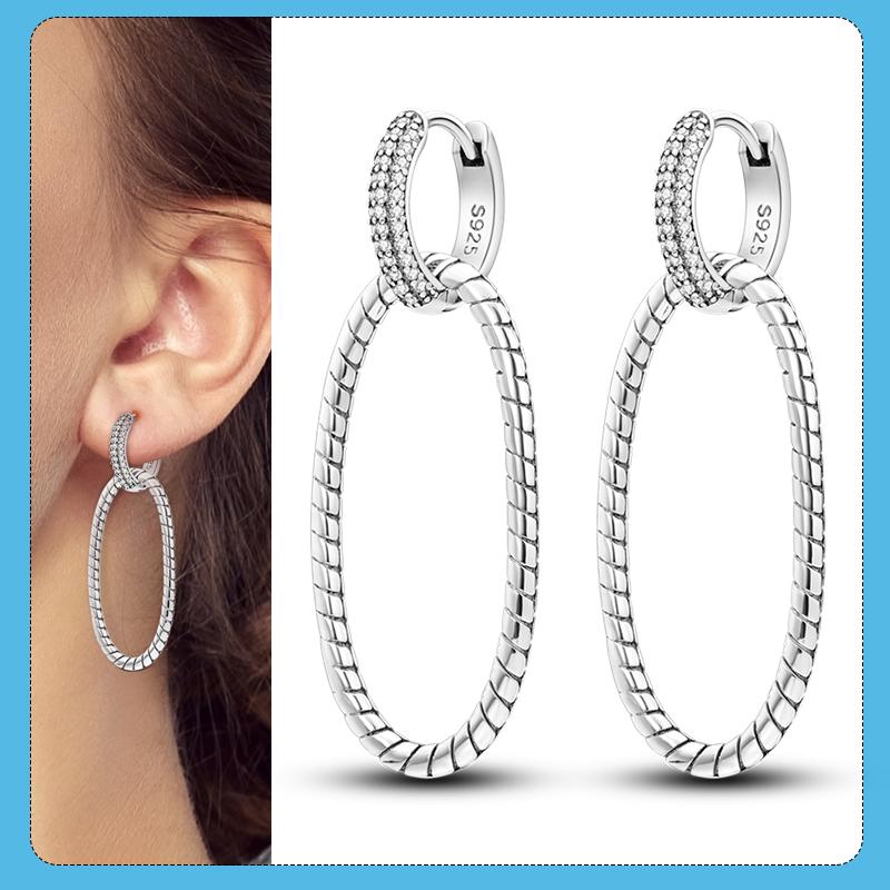 New S925 Silver Double Hoop Earrings Sparkling Pave Stud Earring Gift For Women Engagement Jewelry Anniversary