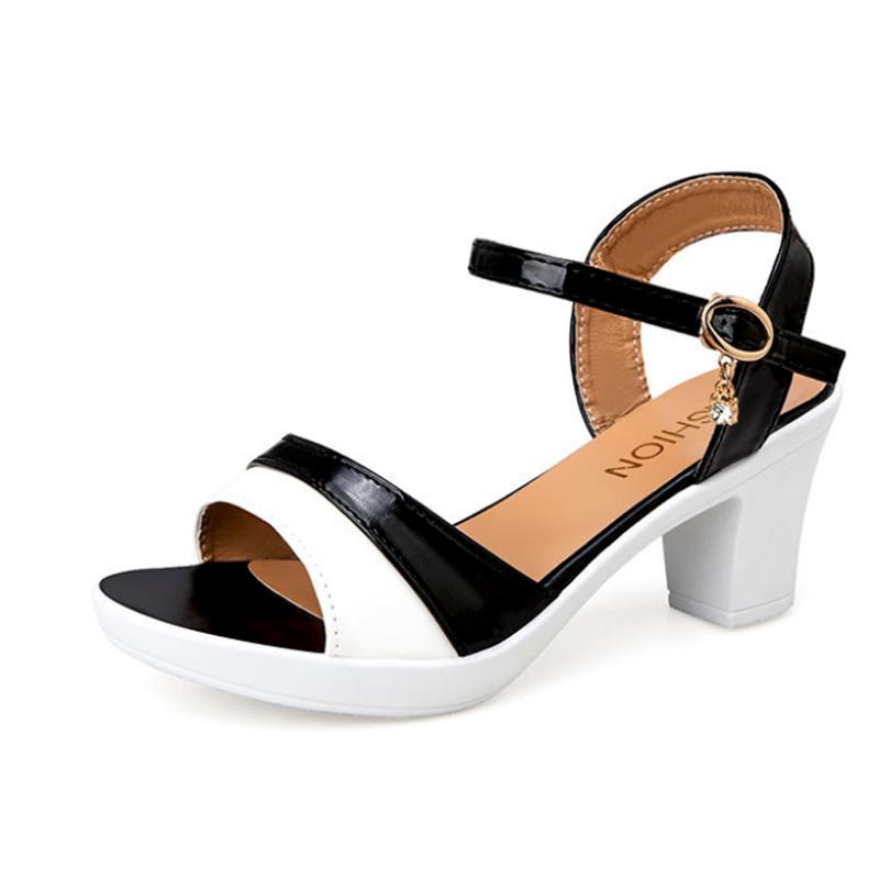 Sandalias Femininas Women Cute Sweet Light Weight Black Peep Toe Square Heel Shoes Lady Classic Office Career Heel Shoes Ga61