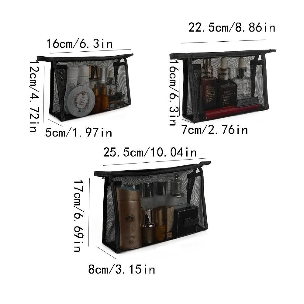 Zipper Mesh Makeup Bag Large Capacity Storage Toiletry Bag Transparent Cosmetic Bag Unisex