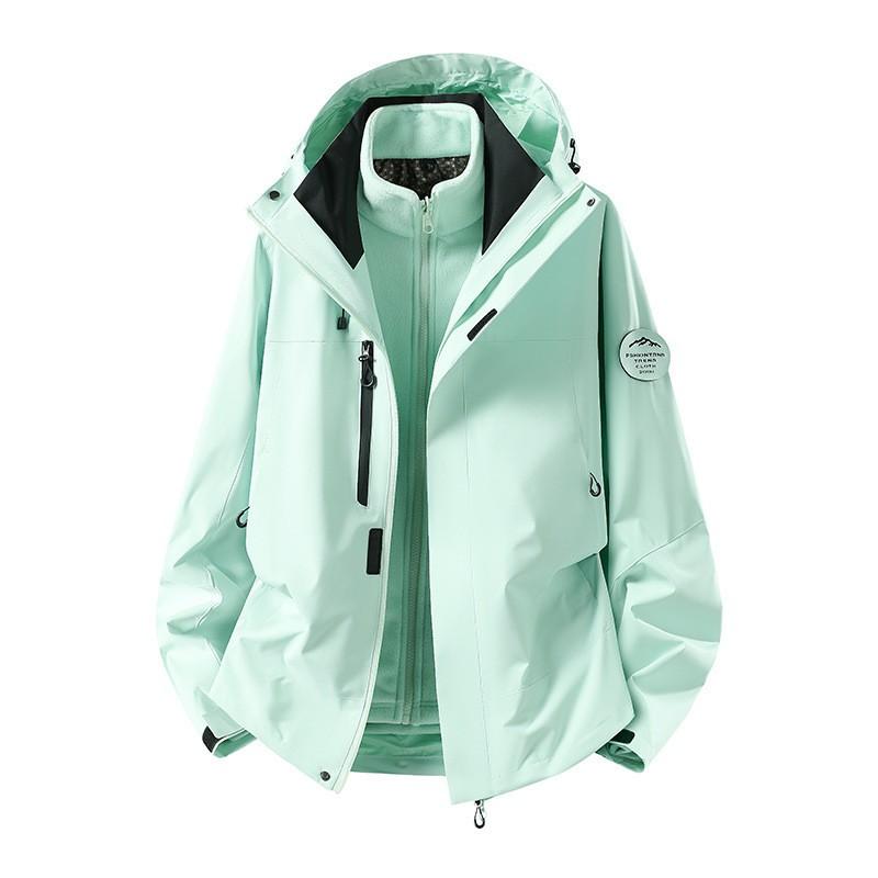 Womens 3-in-1 Detachable Hiking Jacket Waterproof Windproof Outdoor Mountaineering Coat With Fleece Liner