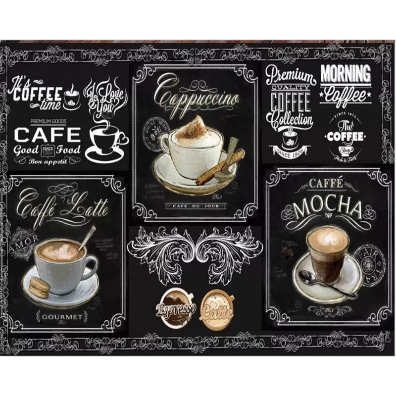 Обои 3d фотообои Европейский и американский стиль ретро ручная роспись доска кофе кейтеринг 3d обои