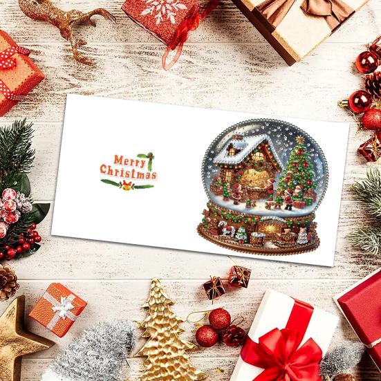 6 Pcs DIY Rhinestone Art Painting Cards Christmas Greeting Card Making Kit with Envelopes 5D Snowman Cat Deer Rhinestone