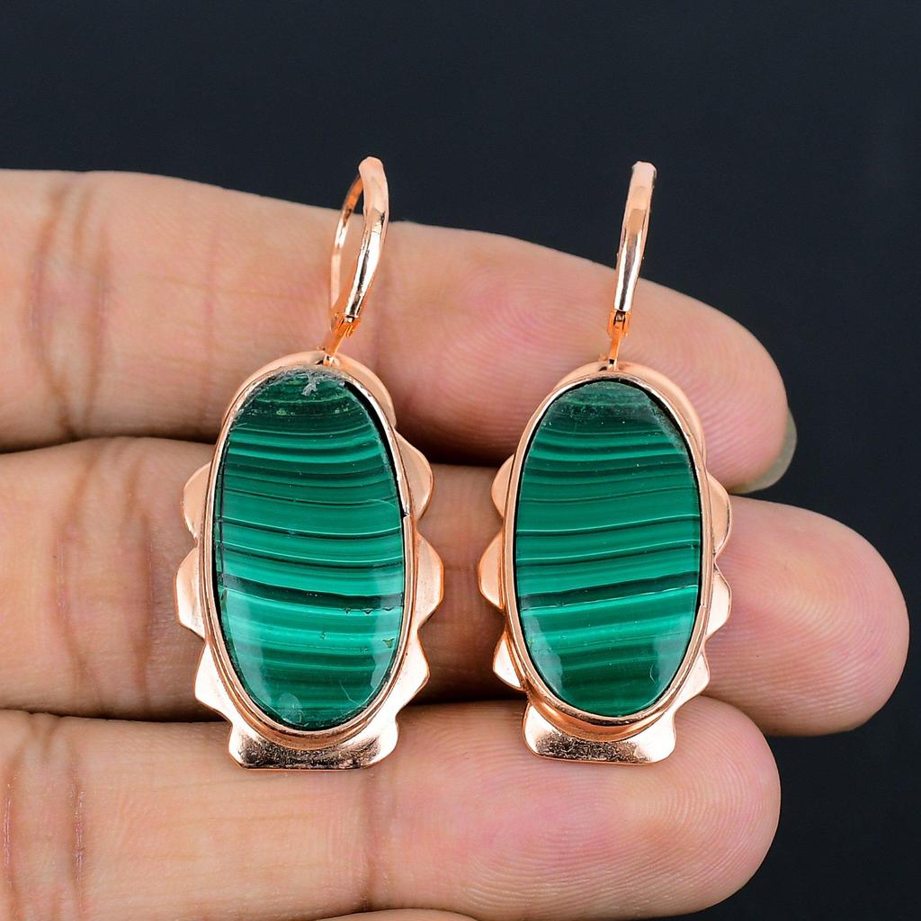 Малахитовый драгоценный камень, медь, красивые ювелирные серьги ручной работы для нее