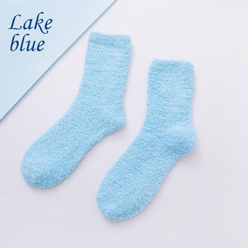 Носки ярких цветов, теплые носки, плюшевые носки, женские носки до середины икры из кораллового флиса, женские носки