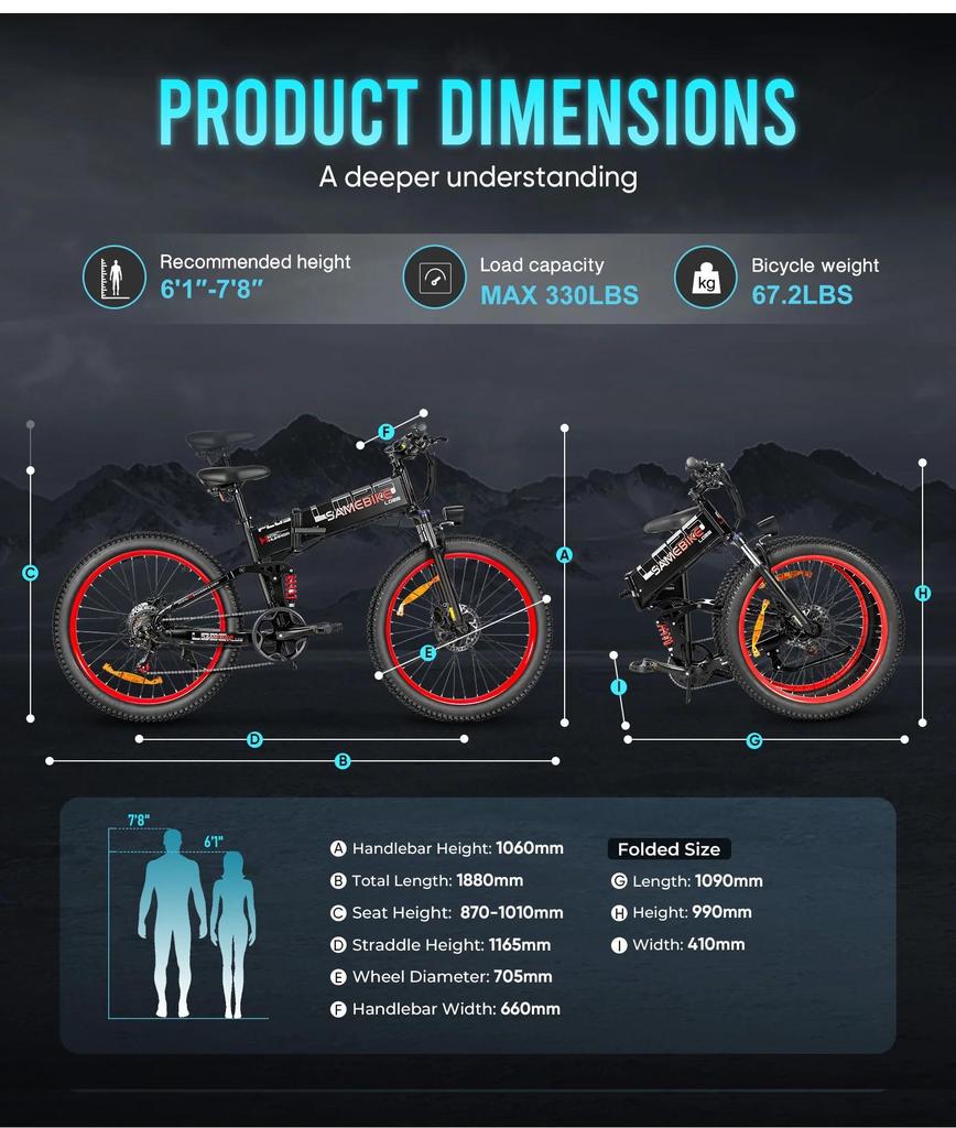 2026 Samebike LO26Plus 1000W motor Folding Electric Bicycle Adults 26" Mountain Bike with 48V 15Ah Removable Battery.