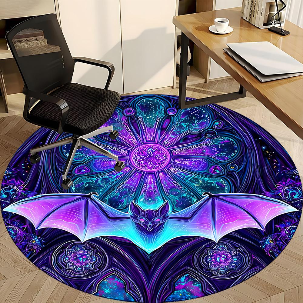1pc Bat Mandala Office Round Area Rug,  Mat Suitable ForOffice, Under Office Chairs Bedroom Living Room Home Decor, Room Deco