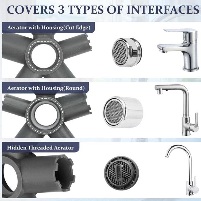 Инструмент для снятия аэратора смесителя 10-в-1 для аэратора со скрытой резьбой и аэратора с корпусом (Резаный край&Круглый), Инструмент для аэратора смесителя