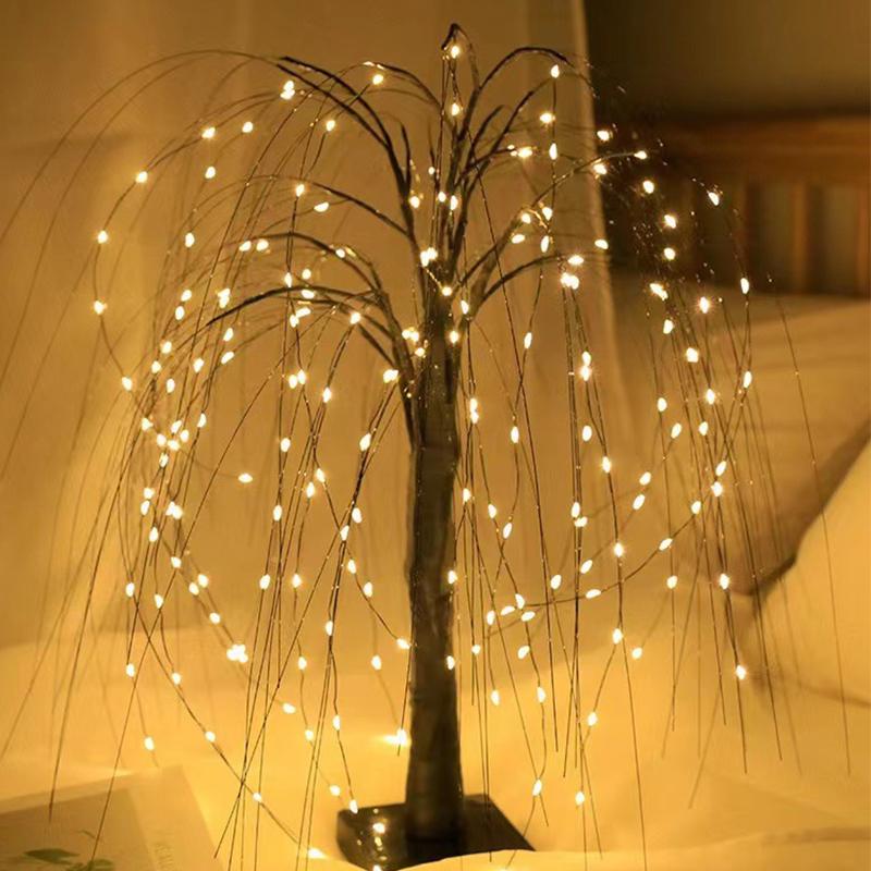 Праздничное украшение, ива, красочный свет, светодиодная лампа ивы, белая, черная ветка с красочным светом ветки