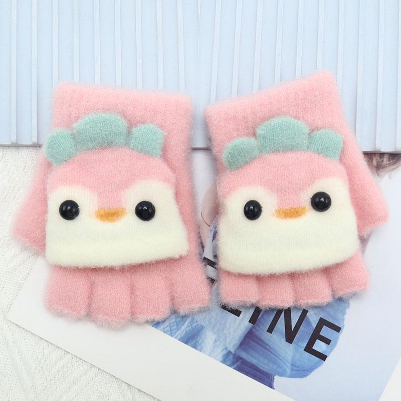 Детские зимние шерстяные перчатки-варежки с откидным верхом - Теплые, мультяшный дизайн для мальчиков и девочек младшего школьного возраста