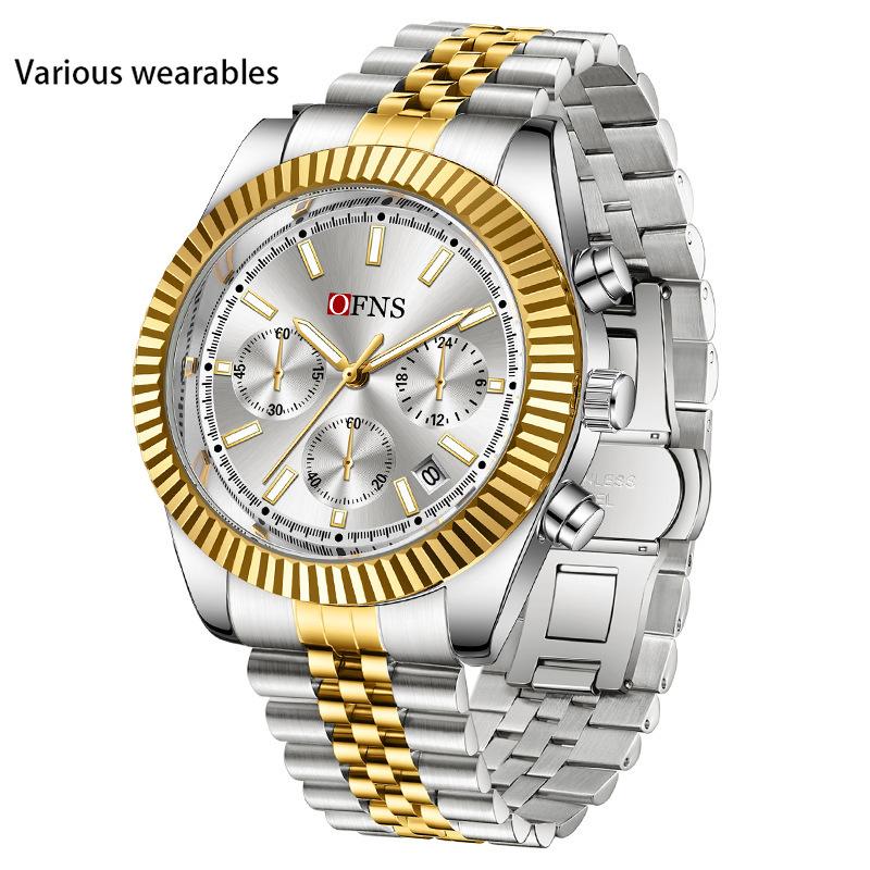 Новые мужские часы Business Three-eye Six-pin Quartz Watch Luminous Calendar Waterproof Men's Watch