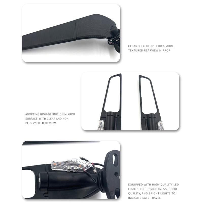 Motorcycle Modified LED l Rearview Glass Sport Motorcycle Left Right Side Wing Glass with LED Lights Replacement