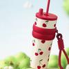 With Lifting Rope Vacuum Cup Bow Cherry Flower Print Insulated Cup  Boys and Girls