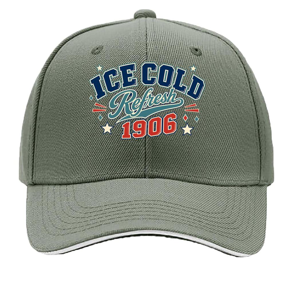 Vintage Ice Cold Script Year Badge Sandwich Baseball Cap Sun Cap Outdoor Workouts Hat
