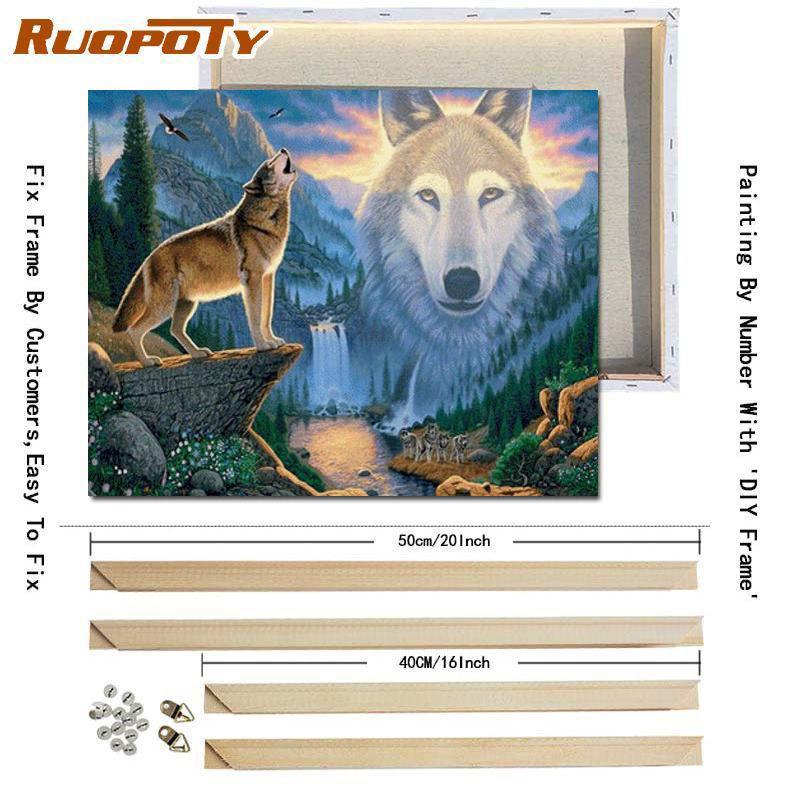 RUOPOTY Diy Painting By Numbers For Adults Starter Kits Wolf Animals Acrylic Paint On Canvas Picture By Numbers Arts 40x50cm