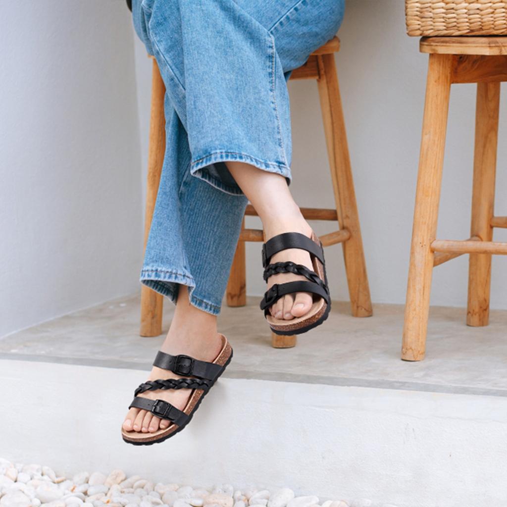 Модные детские сандалии KIDMI Новые женские сандалии из пробки Летние пляжные сандалии для женщин Уличные нескользящие сандалии-слайды без застежки с регулируемой пряжкой