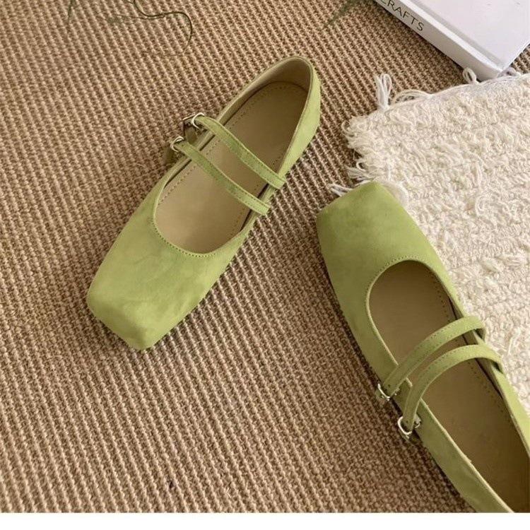 Туфли Мэри Джейн из замши с двойной пряжкой в стиле ретро, женские одинарные туфли 2025 года, квадратная носовая часть, плоская подошва, туфли для бабушек, корейская версия, женская обувь