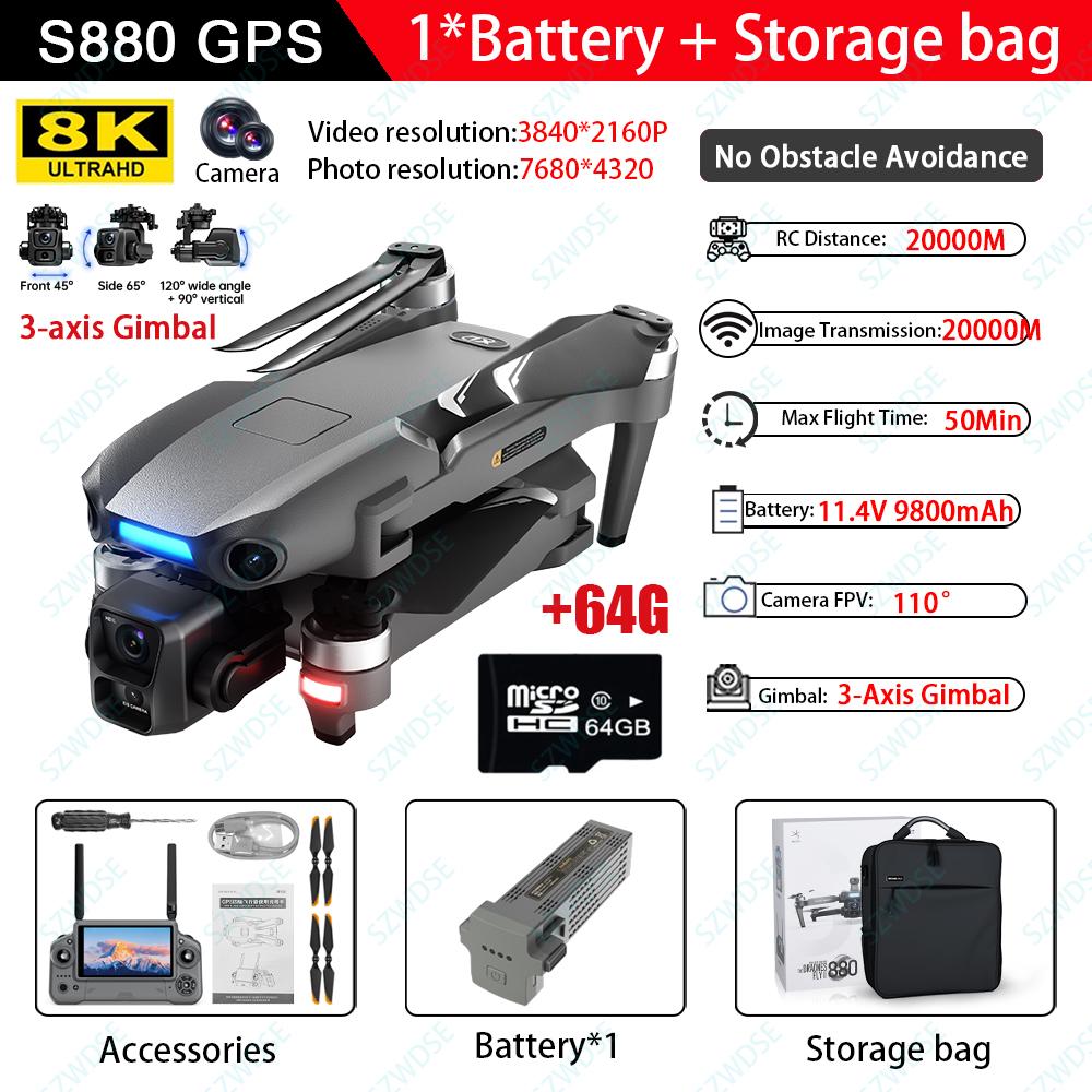 S880 GPS Drone Follow-up Shooting 3-Axis Gimbal Brushless Laser Obstacle Avoidance 5G Image Transmission Comes with Air Dropper