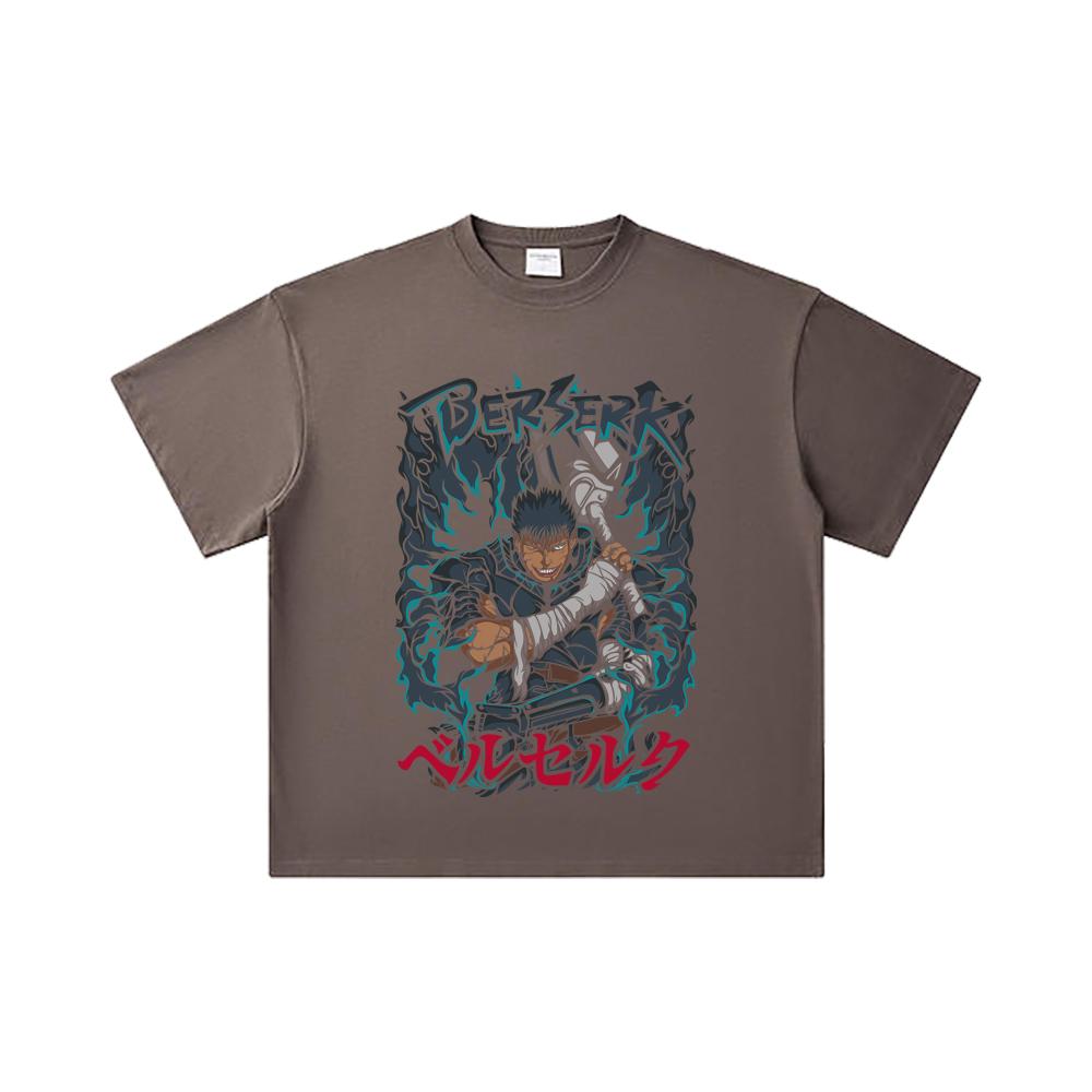 260 GSM Double Yarn 32 Count 100% Cotton Berserk V10 Print Unisex Heavy Cotton T Shirt