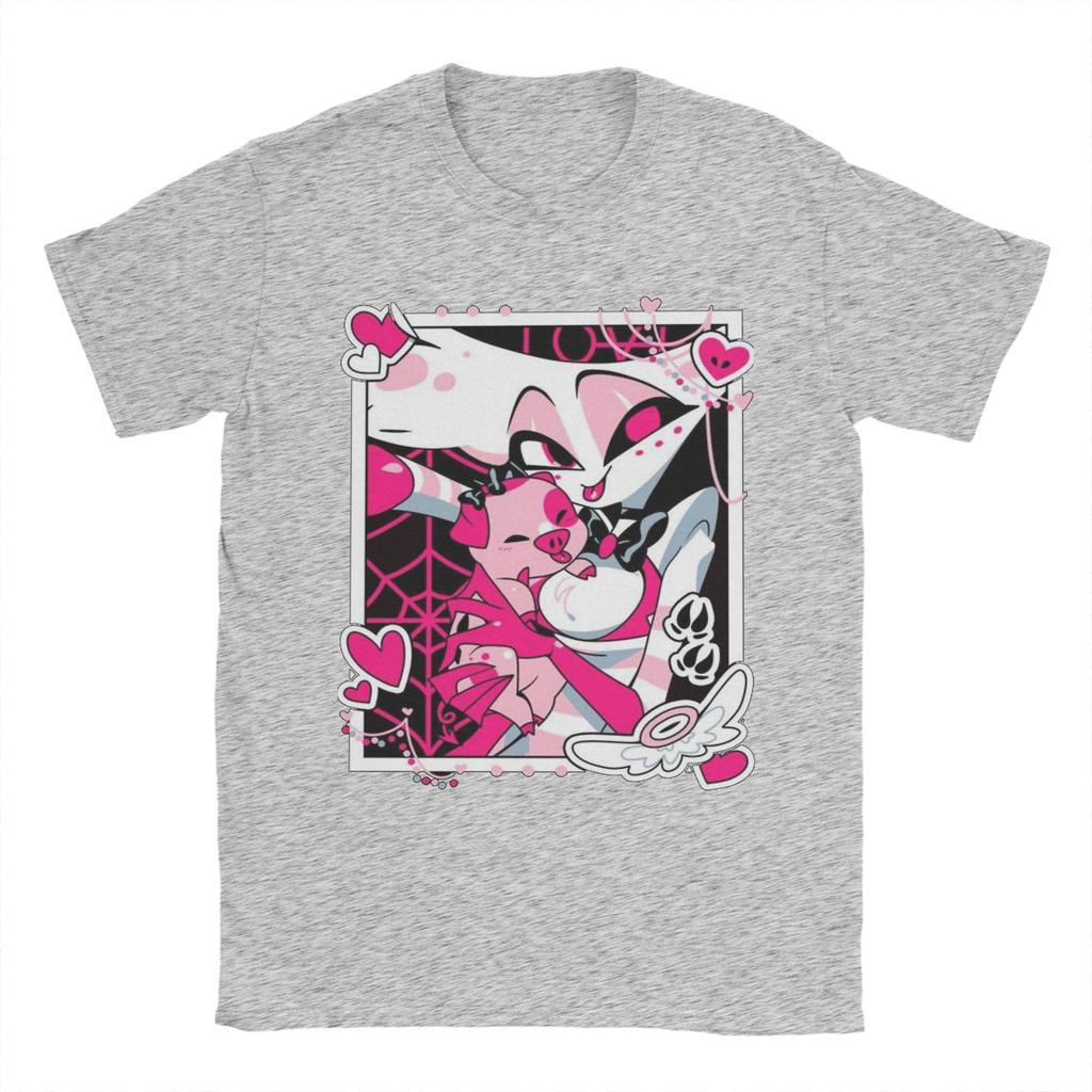 Angel Dusts и Fat Nugget Селфи Hazbins Hotels Футболка Мужская Хлопковая Повседневная Футболка С Круглым Вырезом Футболка С Коротким Рукавом Топы Подарок