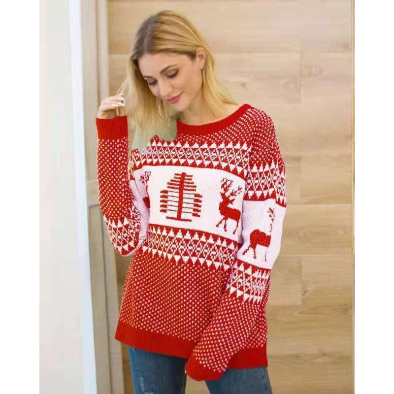 Рождественский свитер женский Рождественский олень теплый вязаный свитер с длинным рукавом джемпер топ зима осень пуловеры