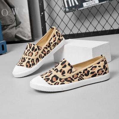 Модная осенняя новинка женские парусиновые слипоны с леопардовым принтом, плоские, удобные, повседневные кроссовки, дышащие, для студентов, для ежедневной ходьбы