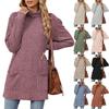 Autumn Winter Mid-Length Pullover Long Sleeves Thick Warm Knitwear Hoodie Casual Solid Color Half High Collar Loose Pocket Sweatshirt