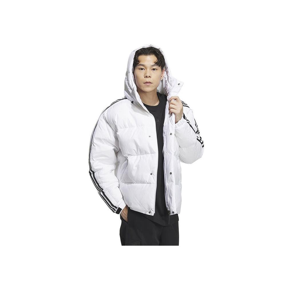 Adidas Puffy Sleeve Side Stripe Sports Warm Hooded Down Jacket Men Outerwear White IT8731