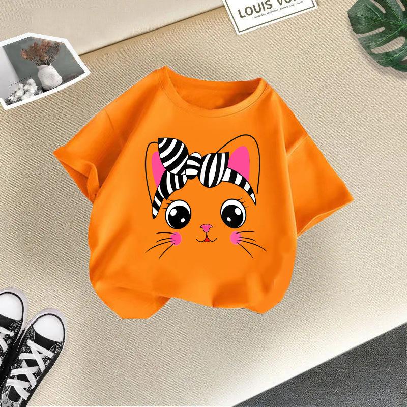 Children's Casual Short-sleeved T-shirt - Summer Girls' Cute Cat T-shirt