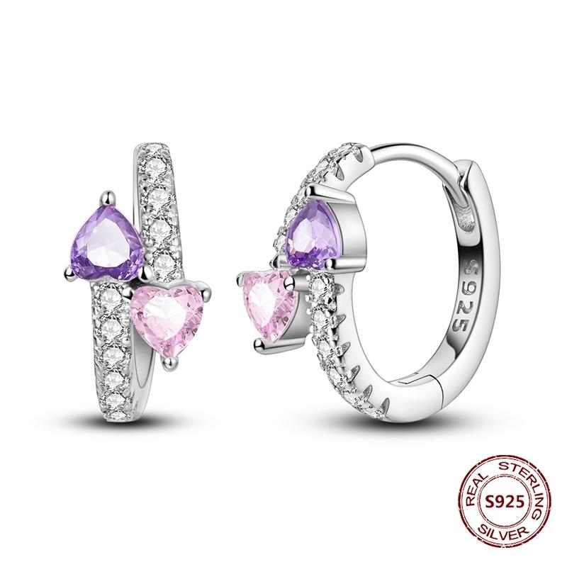 Purple Zircon Hoop Earrings 925 Silver U-shaped Liquid Metal Love Heart Fashion Earrings For Women Jewelry