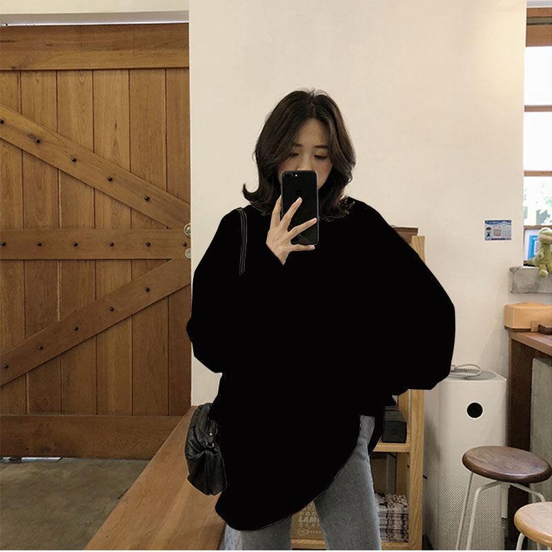 Korean Style Women's White Long-Sleeve Mid-Length Top for Fall/Winter - Casual, Loose, and Versatile