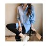 Джинсовая рубашка, женская весенне-осенняя большая свободная рубашка с длинными рукавами, полосатая рубашка, универсальные повседневные топы