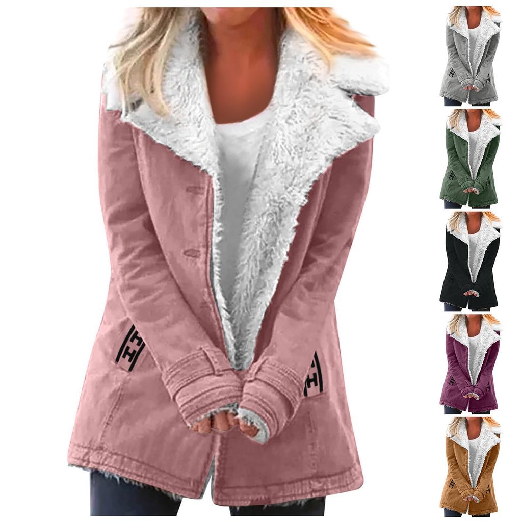 Women's Casual Fashion Loose Solid Color Hat Plus Fleece Collar Pocket Jacket
