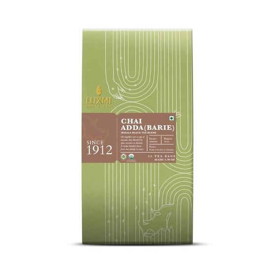 LUXMI Estates Masala Chai 25 Tea Bags Pack | Chai Adda-Bari | Organic Black Tea| Cinnamon & Cardamom | Energy Booster, 50 Gram