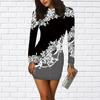 Long Sleeve Bodycon 3D Dotted Hollow Flower Print Dress Women Mini Dresses Autumn Skinny Stretchy Party Vestidos